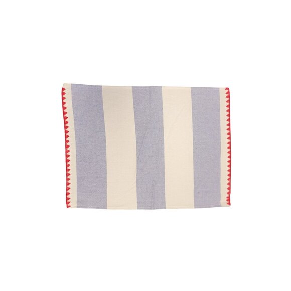 Set Of 4 Blue & White Striped Cotton Table Placemats With Red Zigzag Trim - Picture 1 of 2